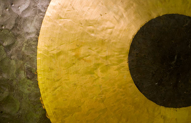 Closeup image of brass gong stock photo