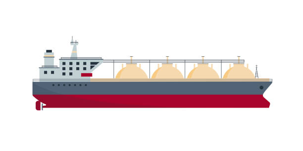 Gas carrier ship tanker icon. Sea freight transportation. Gas carrier ship tanker icon. Sea freight transportation concept. Vector illustration isolated on white background. lng liquid natural gas stock illustrations