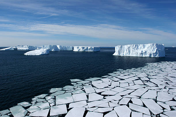 Geometric Ice Ross Sea, Antarctica - Aerial View with Pack Ice and Icebergs, Eco Tourism icecap photos stock pictures, royalty-free photos & images