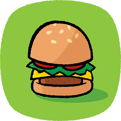 Vector illustration of a hand drawn hamburger against a green background with textured effect.