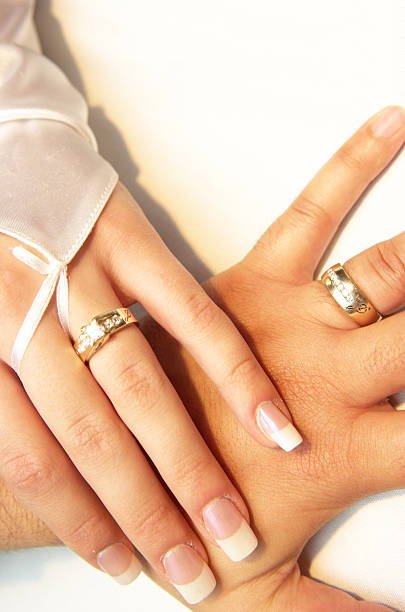 istock wedding couple showing their rings 139996231