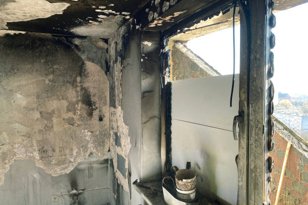 House after the fire, burnt room from the inside