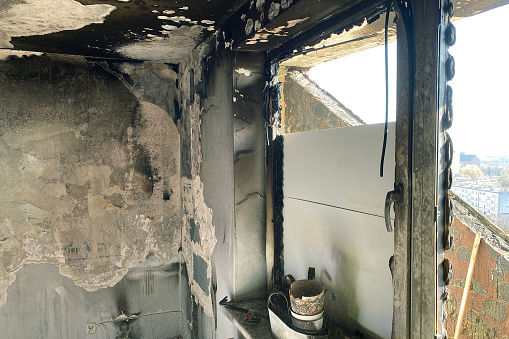 House after the fire, burnt room from the inside