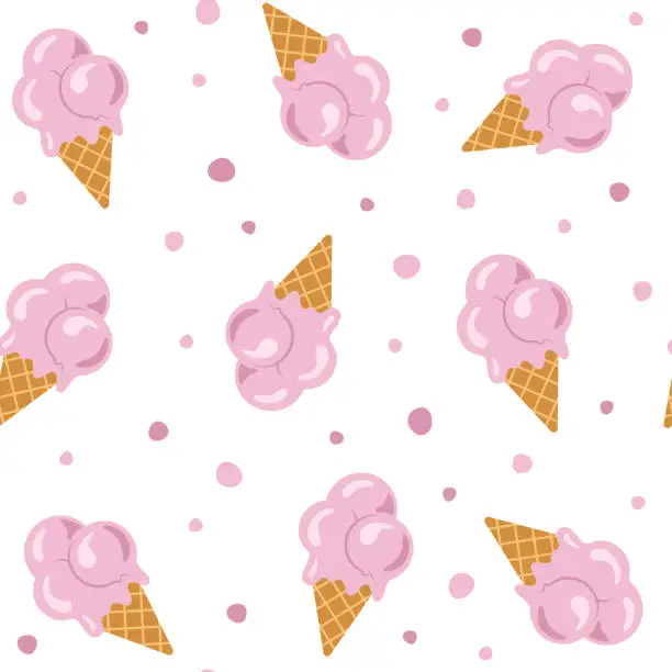 Vector illustration of Ice cream scoops seamless pattern in pink pastel colors. Food and desserts theme.