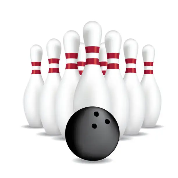 Vector illustration of Bowling Pins And Ball On A Transparent Background