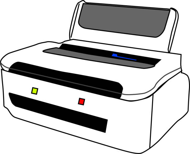 weiße handliche druckerillustration - computer equipment pc fax machine appliance stock-grafiken, -clipart, -cartoons und -symbole