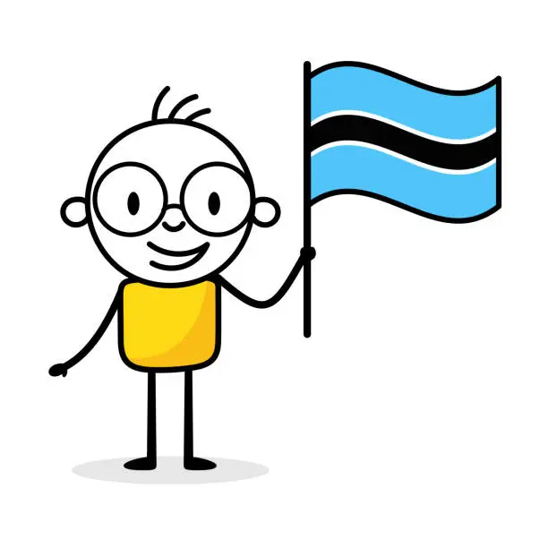 Vector illustration of Man holding flag of Botswana isolated on white background. Hand drawn doodle line art man. Concept of country. Vector stock illustration