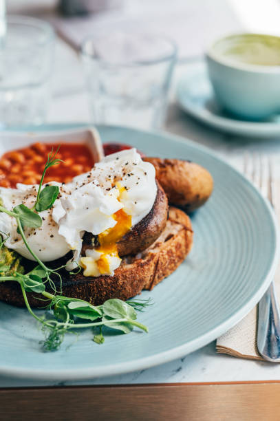 istock Healthy breakfast from poached eggs and veggies 1399981348