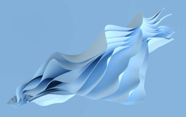 istock Blue paper or cotton fabric 3d rendering background with waves and curves. Dynamic wallpaper 1399982481
