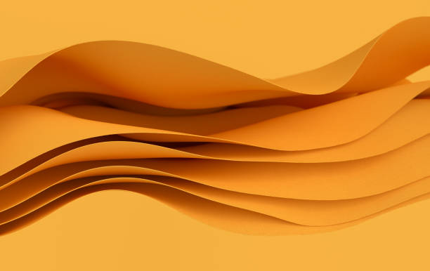 istock Yellow paper or cotton fabric 3d rendering background with waves and curves. Dynamic wallpaper 1399982488