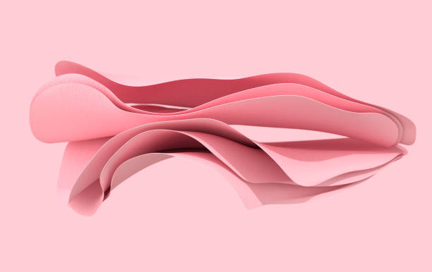 istock Pink paper or cotton fabric 3d rendering background with waves and curves. Dynamic wallpaper 1399982490