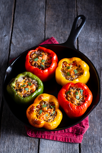 Stuffed Bell Peppers in a Cast Iron Skillet