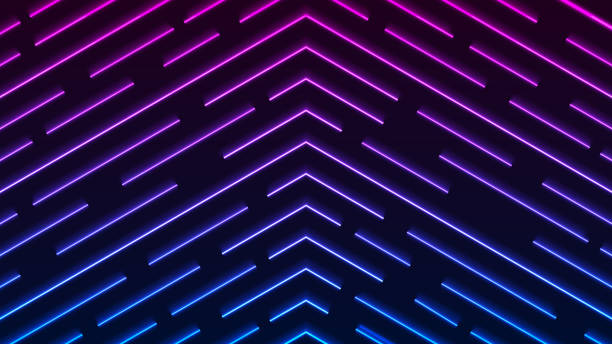 暗い背景技術未来的なコンセプトに抽象的な青と紫のネオン照明矢印パターン - led pattern in a row blue点のイラスト素材／クリップアート素材／マンガ素材／アイコン素材
