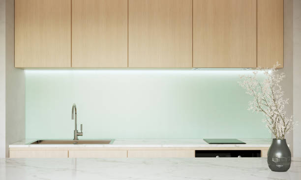 istock japandi kitchen ideas interior design with marble table. modern apartment style. 3D rendering 1399992880