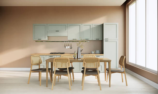 istock interior of modern japandi kitchen and dining room, comtemporary apartment ideas, 3d rendering 1399992955