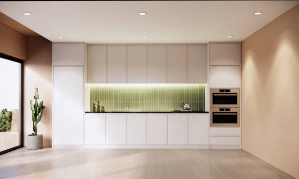 istock japandi modern scandinavian style room, apartment interior design with kitchen ideas, 3d background 1399993901