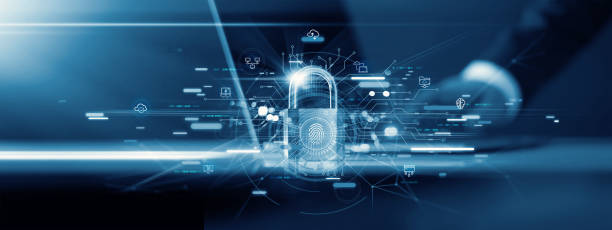 istock Businessman and fingerprint scanning unlock and access to business data network. Cloud. Biometric identification and cyber security protect business transaction from online digital cyber attack. 1399995452