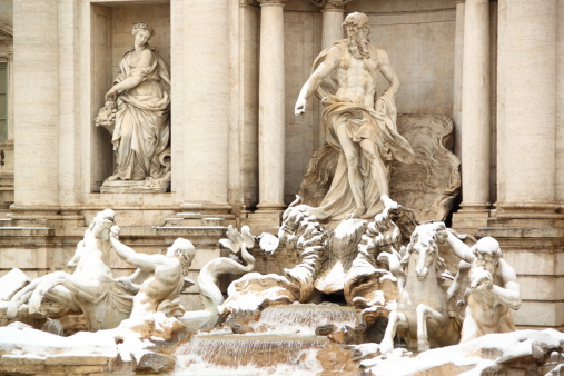 The Trevi Fountain covered by snow