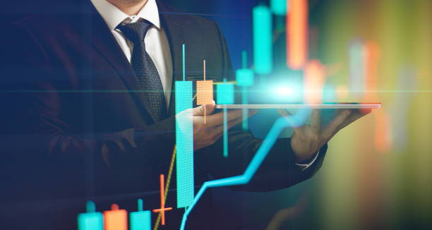 istock Development and growth business. man hand pointing line dot graph corporate future growth plan 1400003062