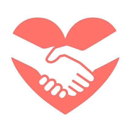 Heart and handshake vector icon, symbol, support, bond