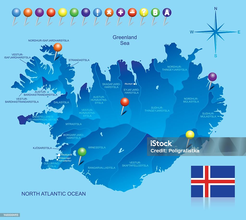 Map of Iceland http://dikobraz.org/map.jpg Alaska - US State stock vector