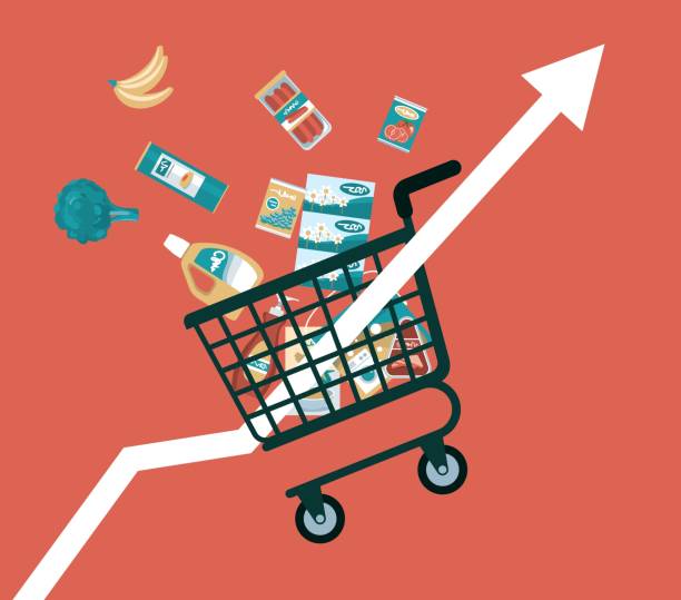 ilustrações de stock, clip art, desenhos animados e ícones de rising commodity prices - shopping basket