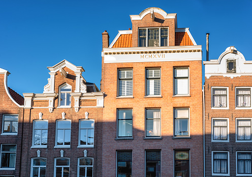 Typical heritage buildings along Brouwersgracht Canal in Amsterdam, Netherlands
