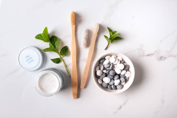 istock Sustainable Dental Products, Bamboo Toothbrushes, Tooth Paste, Tablets in Jars 1400008473
