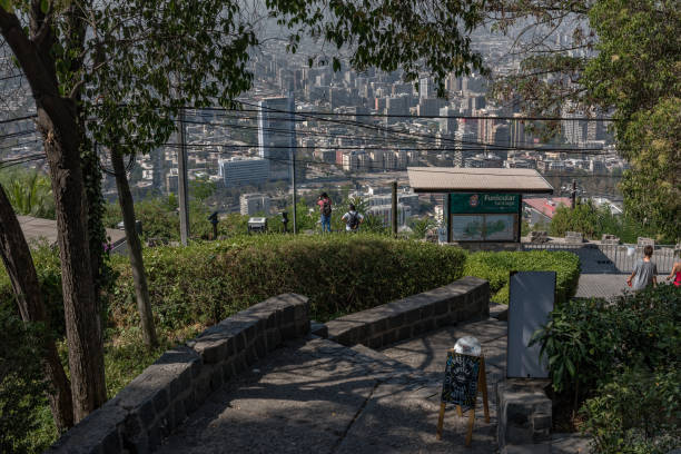 santiago, chile-february 28, 2020: Beautiful view from San Cristobal Hill on Santiago, Chile