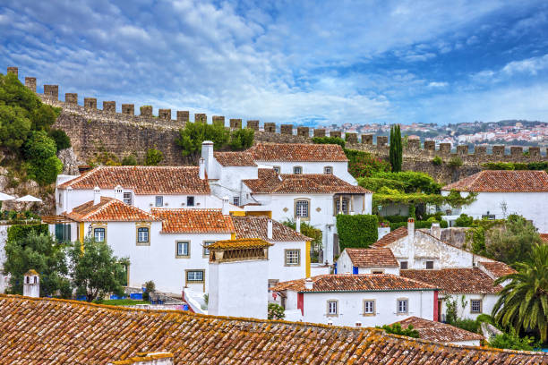 Obidos fortress town architecture, Portugal stock photo