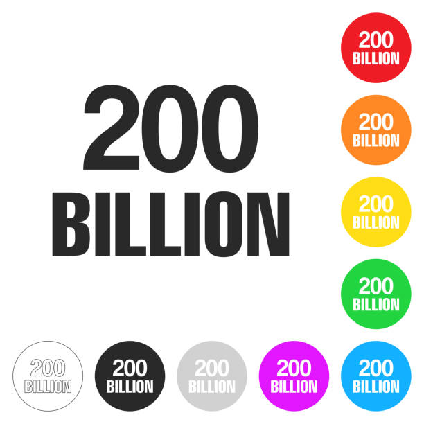 200 Billion. Icon on colorful buttons Icon of "200 Billion" isolated on white background. Includes 9 colorful buttons with a flat design style for your design (colors used: red, orange, yellow, green, blue, purple, gray, black, white, line art). Each icon is separated on its own layer. Vector Illustration with editable strokes or outlines (EPS file, well layered and grouped). Easy to edit, manipulate, resize or colorize. Vector and Jpeg file of different sizes. billions quantity stock illustrations