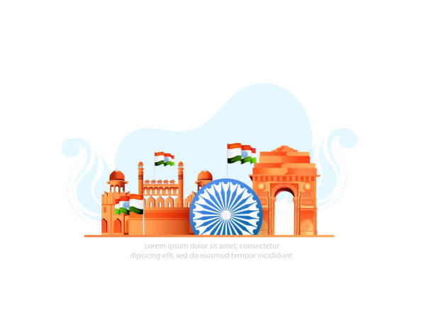 インド独立記念日、8月15日 - india gate delhi new delhi点のイラスト素材／クリップアート素材／マンガ素材／アイコン素材