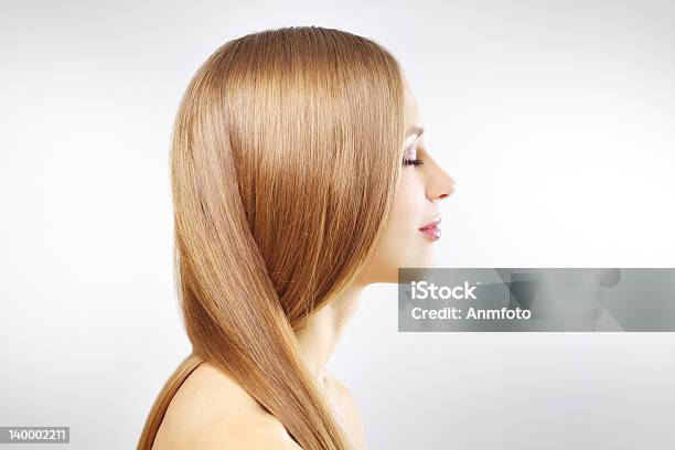 Girl With Beautiful Straight Hair On Gray Stock Photo - Download Image Now - Straight Hair, Adult, Adults Only