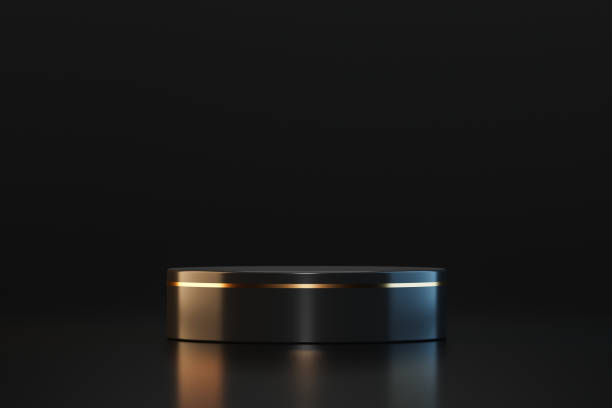 istock Black luxury gold empty podium background 3d stage with presentation product platform stand or abstract golden pedestal cosmetic display and modern premium round showcase on elegant mockup backdrop. 1400024641