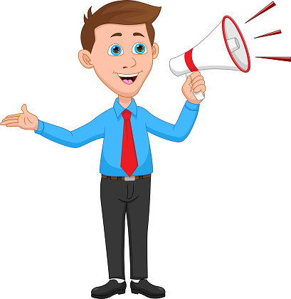 vector illustration of cartoon young businessman with a megaphone