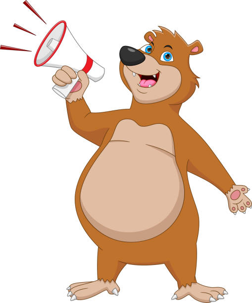 ilustrações de stock, clip art, desenhos animados e ícones de cute bear cartoon with megaphone - safari animals audio