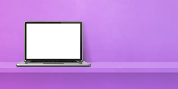istock Laptop computer on purple shelf background banner 1400026425