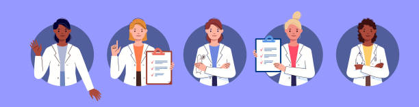 avatars of smiling medical staff - pharmacist stock illustrations
