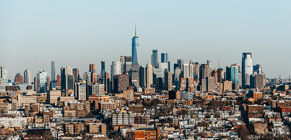 Aerial View of Downtown Manhattan at Sunset / NYC