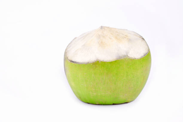 Green coconut fruit ready to drink isolated on white background