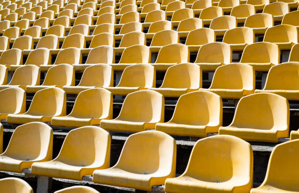 istock empty chairs for audience on modern stadium arena, sport 1400034250