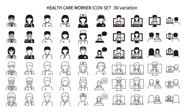 набор значков, связанных с медицинскими работниками - медсестра stock illustrations