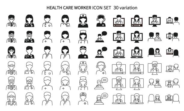 Icon set related to healthcare professionals Icon set related to healthcare professionals female nurse stock illustrations