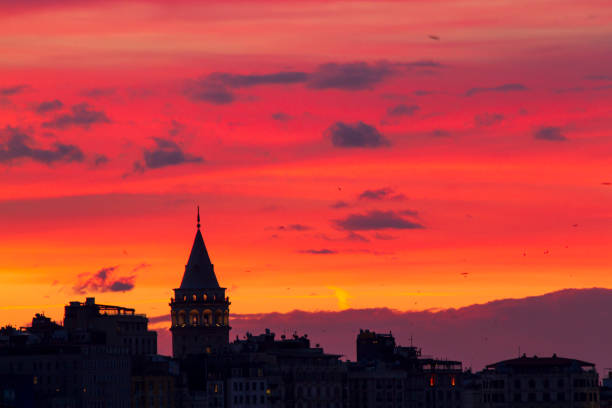 istock sunset over the city,moon 1400036698