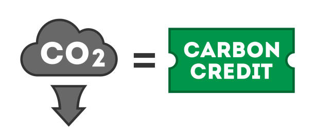 ilustraciones, imágenes clip art, dibujos animados e iconos de stock de concepto de compensación de carbono de crédito de carbono. idea de límite de emisiones de co2. - emitter