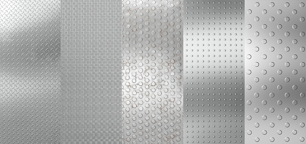 different textured metal sheets. 3d render