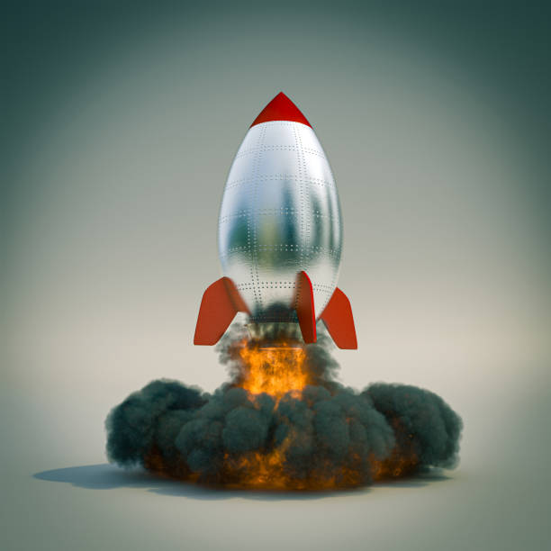 istock big vintage metal rocket takes flight. 1400039100