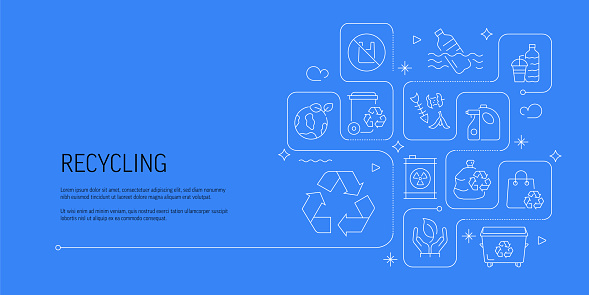 Recycling Related Vector Banner Design Concept, Modern Line Style with Icons