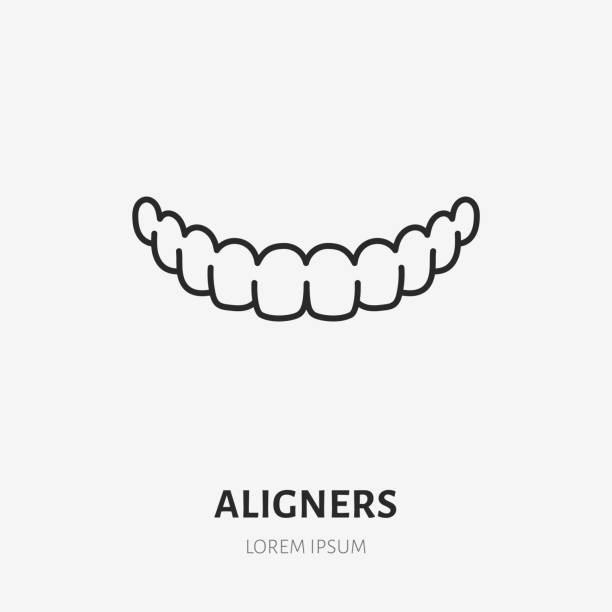 Aligner doodle line icon. Vector thin outline illustration of human teeth treatment. Black color linear sign for orthodontic dentistry Aligner doodle line icon. Vector thin outline illustration of human teeth treatment. Black color linear sign for orthodontic dentistry. orthodontist stock illustrations
