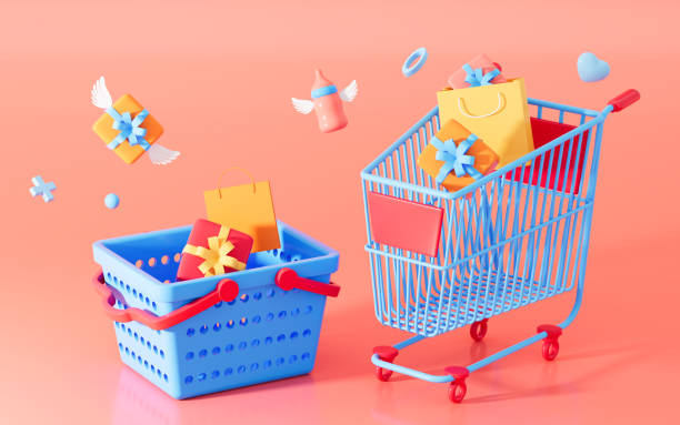istock Shopping cart and gifts, 3d rendering. 1400040637